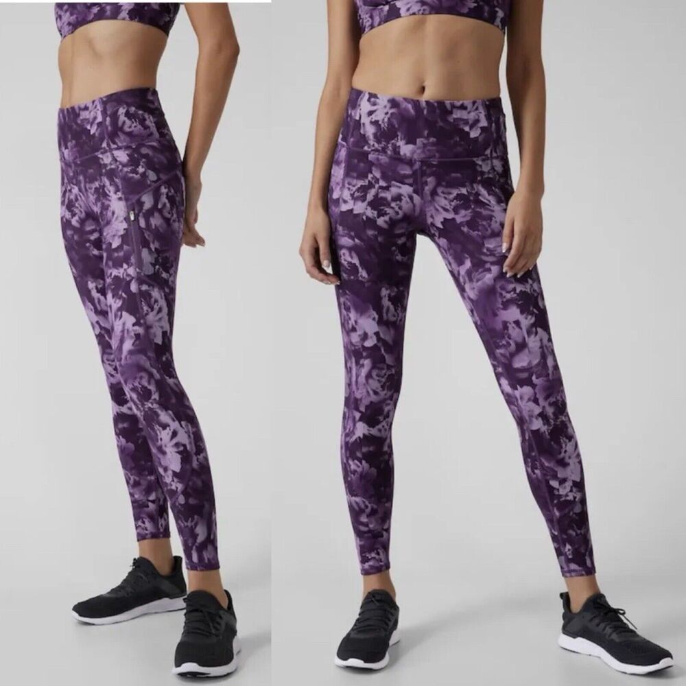 Athleta Rainier Tight Plush Supersonic Spliced Floral Violet Purple Size XS